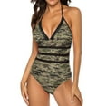 thumbnail image 3 of One Piece Swimsuit Women Tummy Control - V Neck Camo Green Halter Swim Suits for Women 2025, Padded Full Coverage Bathing Swim Suit for Women, 3 of 7