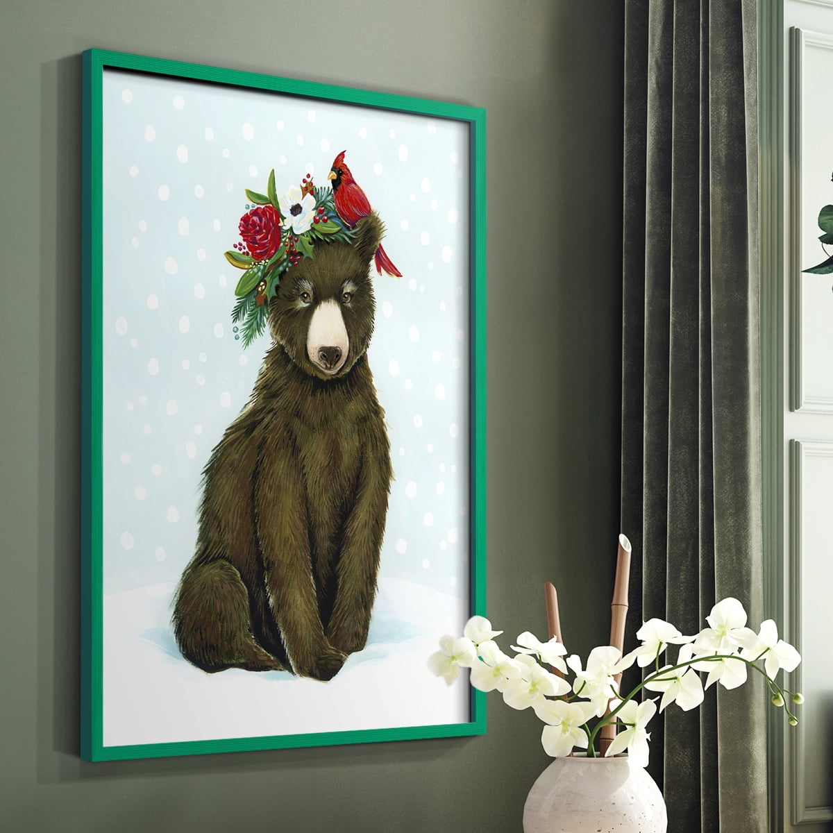 Winter Woodland Creatures with Cardinals I Framed Print - Solid Wood in Single Picture Frame Solid Wood 2 Framed Print
