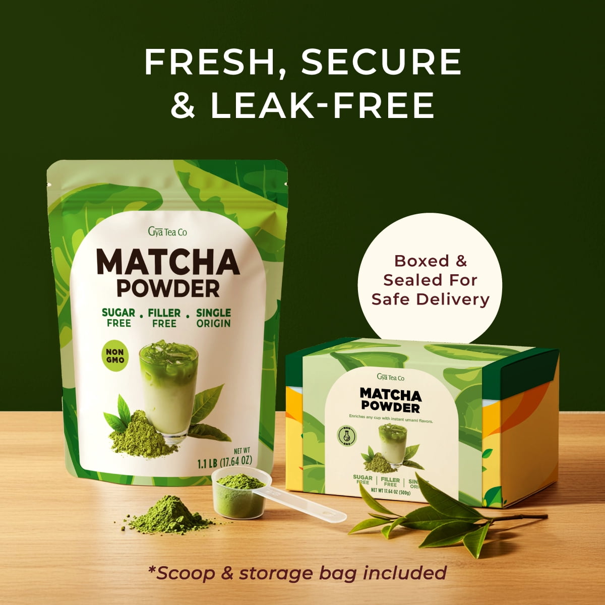 Gya Tea Co Matcha Powder 1.1lb (17.64 Oz) - Authentic Japanese First Harvest Ceremonial Grade Matcha Green Tea Powder for Cafe Quality Beverages - Premium Culinary Grade - No Sugar, Resealable Pouch