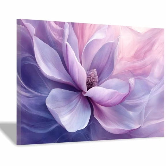 Mudket Purple Pink Abstract Magnolia Flower Canvas Wall Art, Framed Floral Print, Ready to Hang Wall Decor for Living Room Bedroom Office, Modern Elegant Artwork - 12"L x 8"W