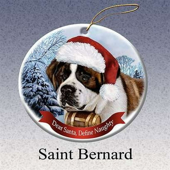 Holiday Pet Gifts St Bernard Santa Hat Dog Porcelain Christmas Tree Ornament