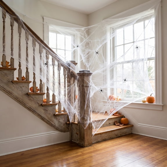 Large Stretch Fabric Spider Web Halloween Decorations, Outdoor Durable Yard Halloween Decor, Halloween Stuff for Porch Garden Party Display
