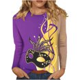 thumbnail image 2 of Aloohaidyvio Mardi Gras Shirts,Womens Mardi Gras T-shirt Printing Crew Neck Glitter Stitching Party Long Sleeve Tops, Mardi Gras Clothing, 2 of 5
