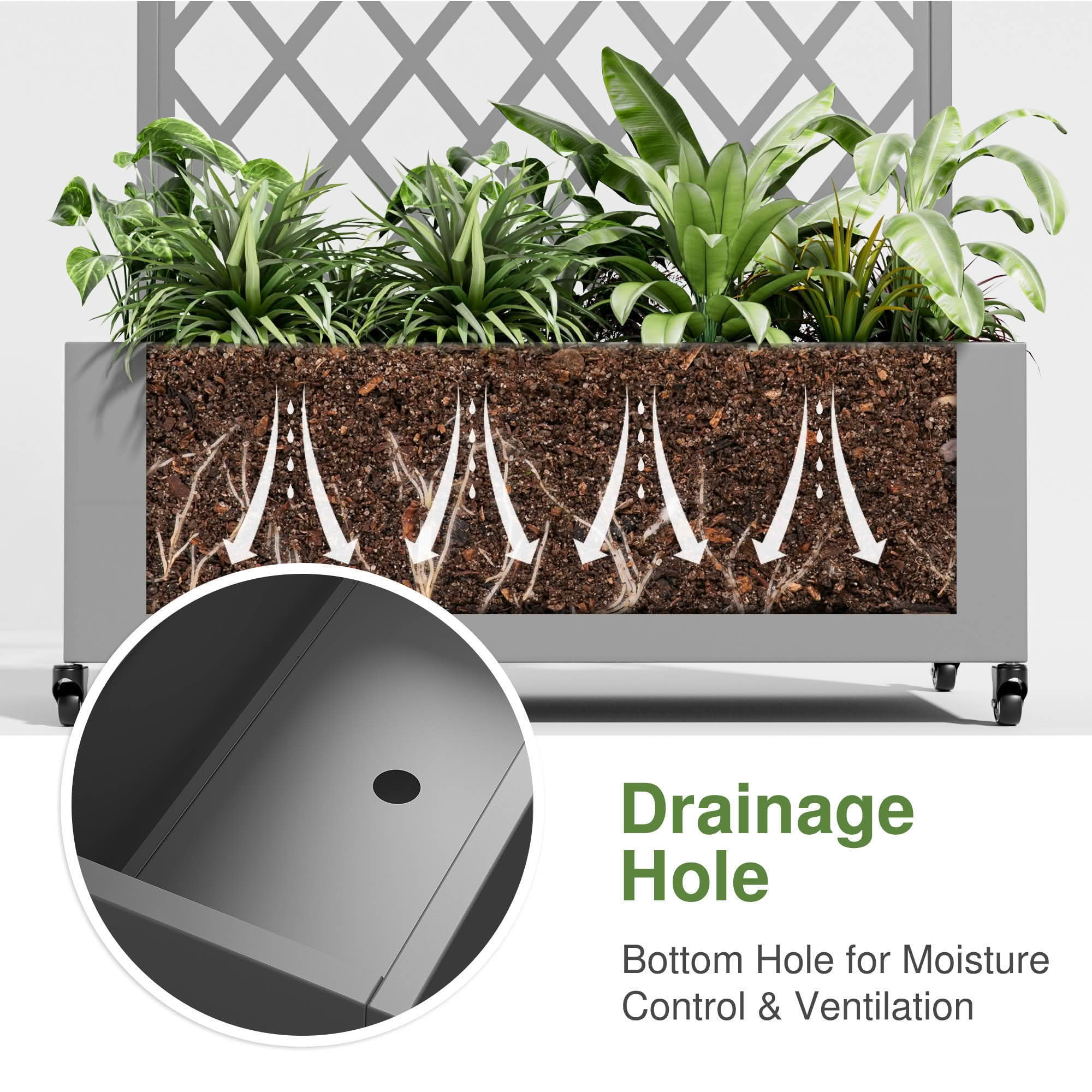 MAYEERTY 72x35x16 Inch Gray Metal Arched Planter Box with Trellis, 3 Piece Set for Outdoor Garden & Patio