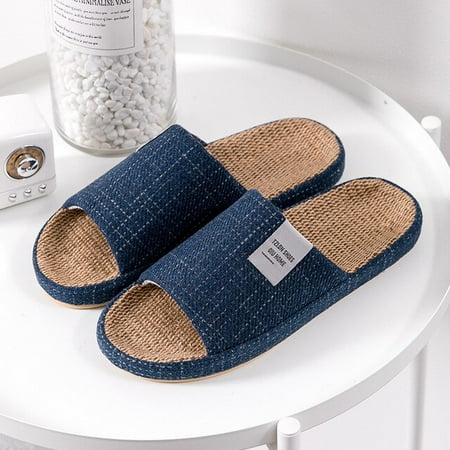

CoCopeanut House Bedroom Women Hemp Slippers Simple Ladies Slides Anti-slip Spring Summer Indoor Couples Cotton Flax Shoes