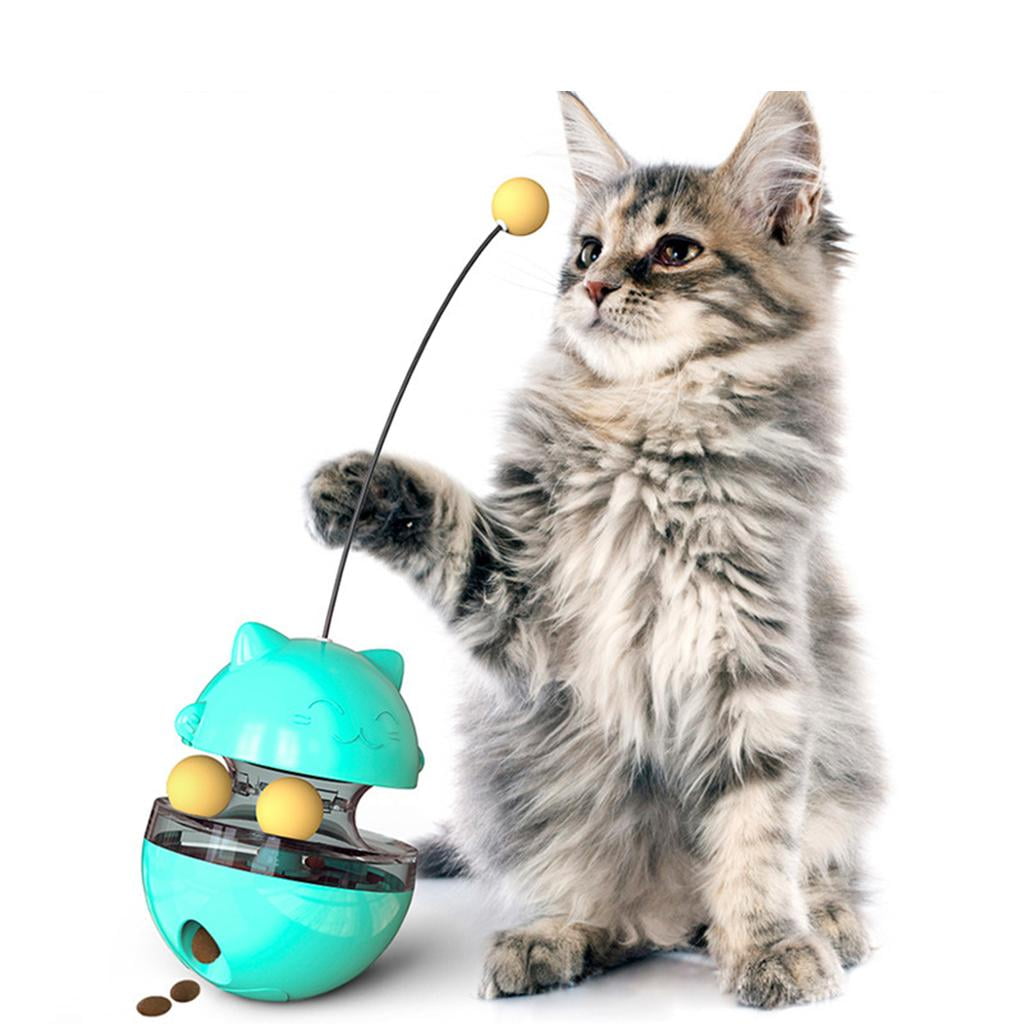 Bvdfgk Cat Food Dispenser Treat Toys, Interactive Treat Dispensing Slow Feeder Pet Food Blue