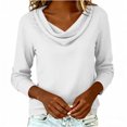 thumbnail image 6 of Women's Long Sleeve Round Neck Top with Pleated Collar and Linen Material for Casual Style, 6 of 8