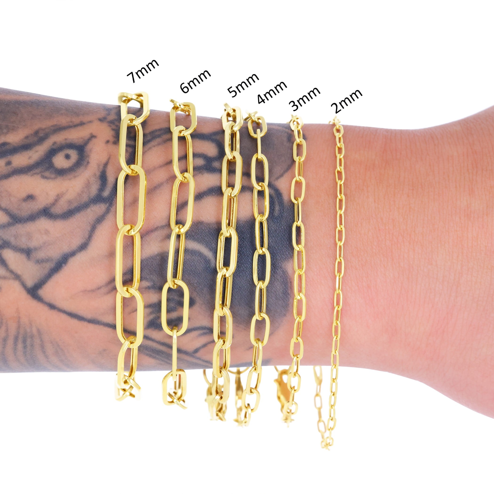 Nuragold 14K Real Yellow Gold Paperclip Chain Elongated Cable Link Bracelet 7"-8" (2mm-7mm) Italian Jewelry for Men & Women