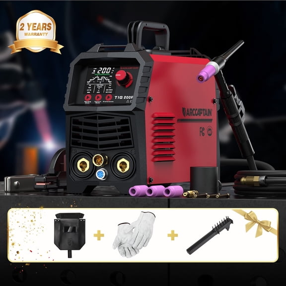 ARCCAPTAIN TIG200P 200A Multi-Process TIG Welder, 5-in-1 with Pulse & HF Start, Dual Voltage 110V/220V, Digital LED Display, 2T/4T Mode