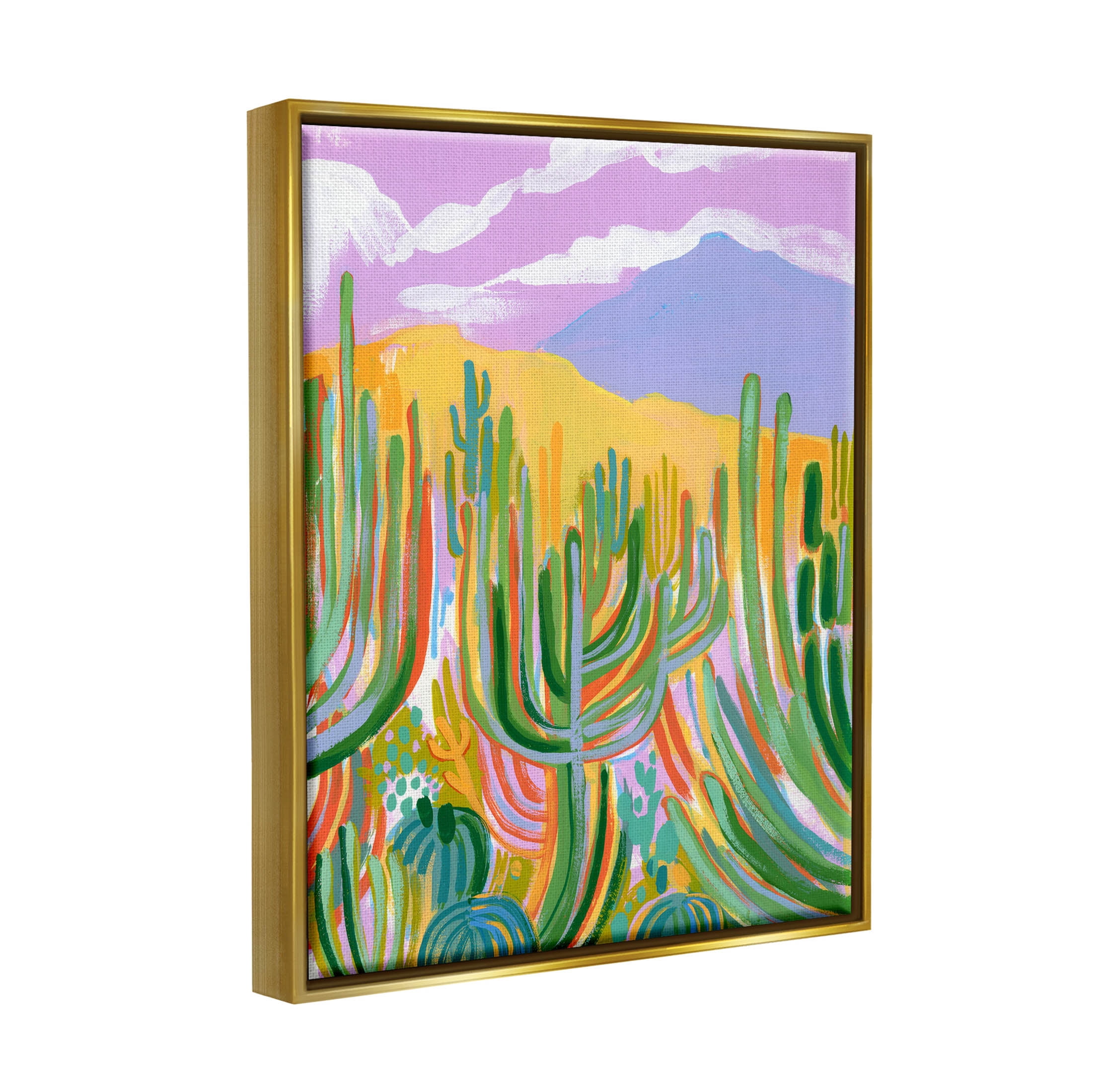 Stupell Industries Abstract Cactus Plants Desert Dunes Painting Metallic Gold Floating Framed Canvas Print Wall Art, Design by Laura Marr