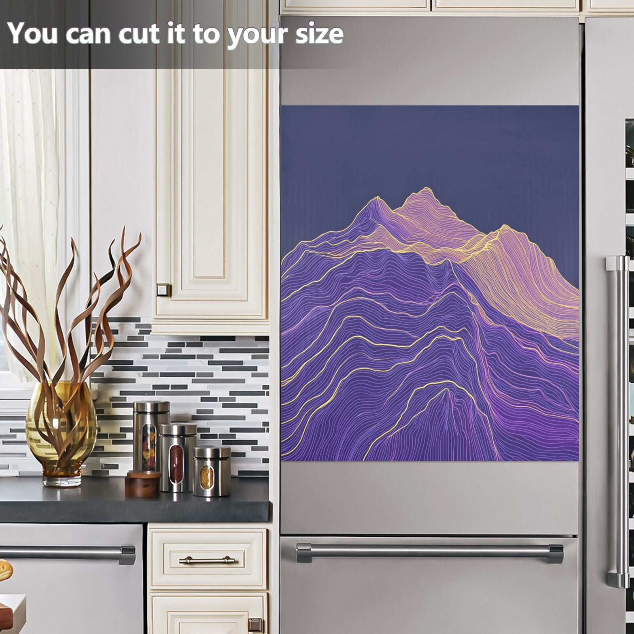 Dishwasher Magnetic Sticker 23x26 Inch Refrigerator Magnetic Sticker Washing Machine Magnetic Sticker Kitchen Panel Magnetic Sticker Home Decor Purple Line Mountain