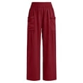 thumbnail image 5 of Favoffer Women Elastic Waist Long Pants Solid Color Ruched Casual Pants Breathable Relaxed Fit Bottoms Fold Hem Pants with Side Pockets for Daily Lounge, 5 of 7