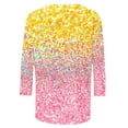 thumbnail image 5 of Cavosen Casual Women's Shirts 3/4 Length Sleeve Gradient Sparkle Glitter Shiny Print Blouse Round Neck Loose T-Shirts Dressy Trendy Tops Workout Tees Summer Plus Size 3XL, 5 of 5