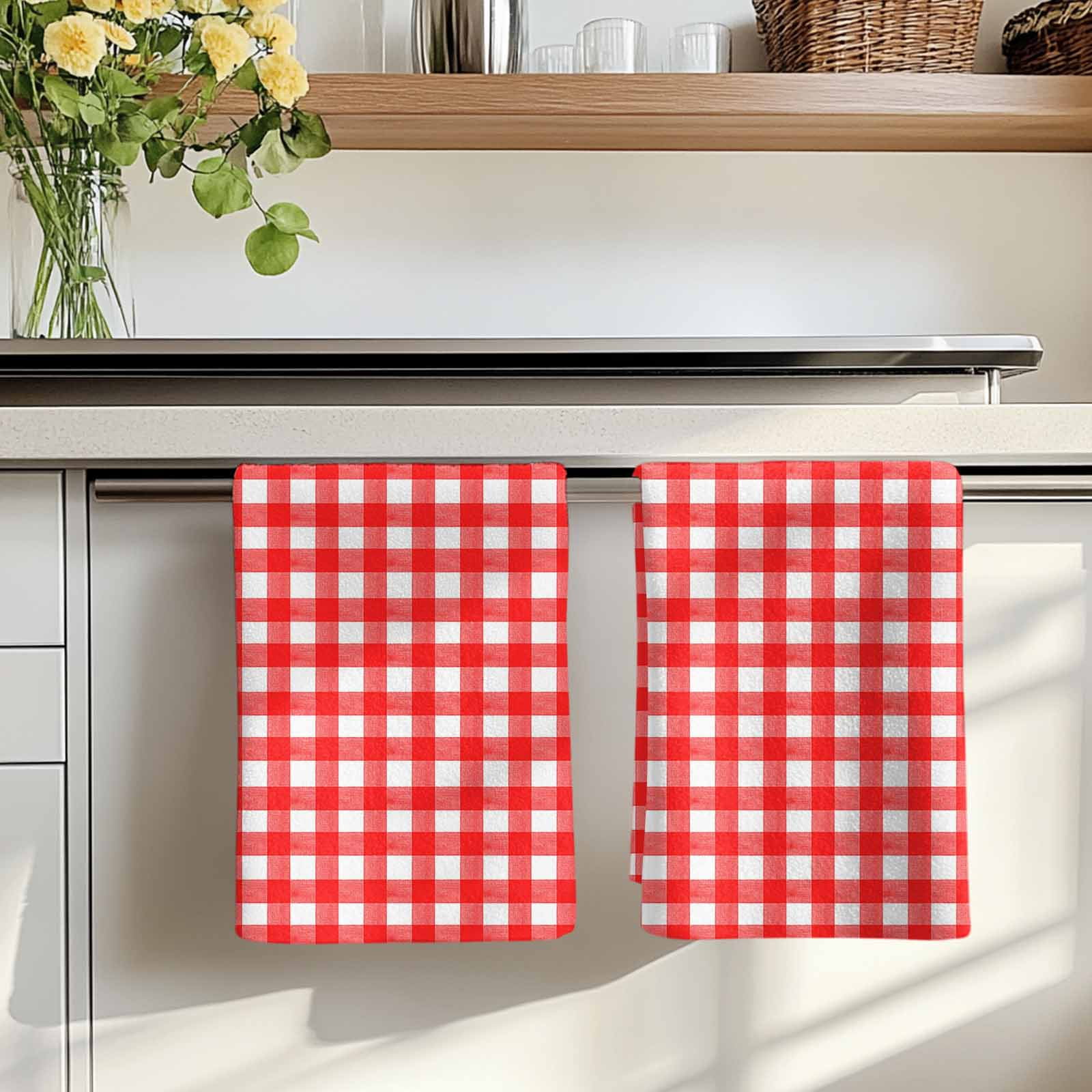 Dish Towels, Red Buffalo Plaid Absorbent Kitchen Towels 2 PCS, Pastoral Checkered Microfiber Hand Towels Dish Cloths Tea Towels for Home&nbsp;Bathroom Cleaning Drying,18X28-Inch,