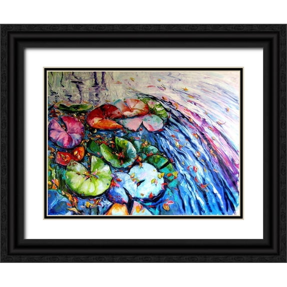Kovacs, Anna Brigite 14x12 Black Ornate Wood Framed with Double Matting Museum Art Print Titled - Autumn and Water Lillies