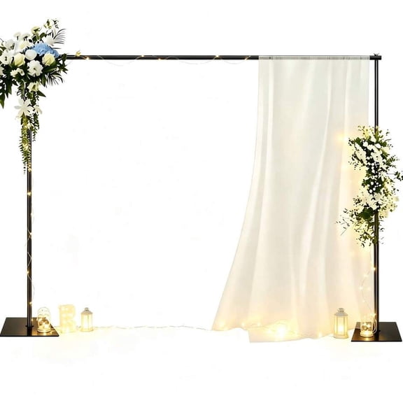 WFPXAMLZZMD Adjustable Backdrop Stand Kit 6.5ft X 10ft, Heavy-Duty Metal Frame With Flat Base, Professional Photo Background Support for Parties, Weddings & Events, Black