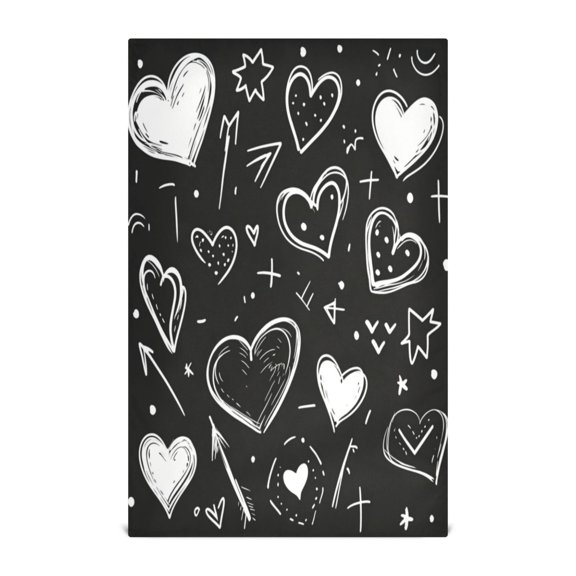 Multi-Purpose Kitchen Towels 28x18 Inch Dishcloths with Hanging Loop Decorative and Practical Towels for Kitchen, Dining Heart on Black Background