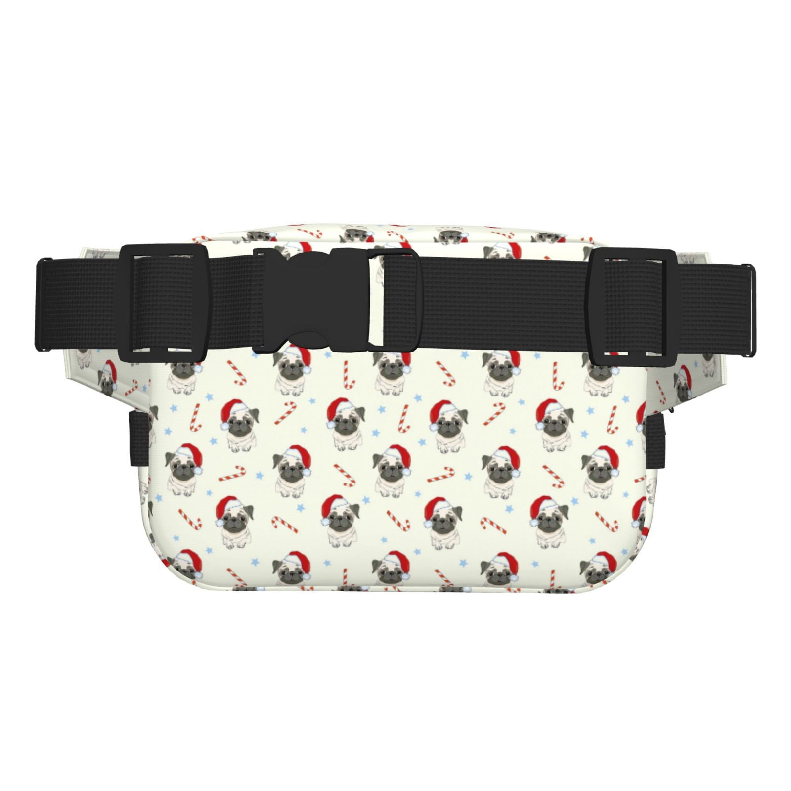 Picia Christmas Pug Dog Print Square Double-Layer Waist Bag Mini Adjustable Waist Belt Bag Exercise Running Travel Hiking