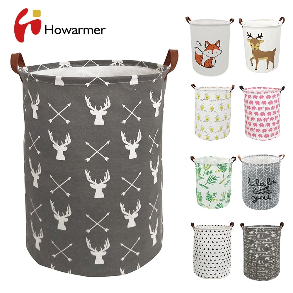 Round Laundry Basket, 19.7" Baby Storage Basket for Girls, Waterproof Large Canvas Laundry