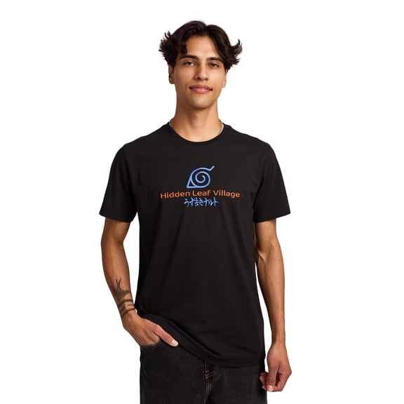 Naruto Shippuden Neon Character Line Art Men's Black Crew Neck Short Sleeve T-shirt-XL