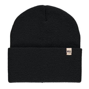 100% Merino Wool - Midweight Everyday Knit Cuff Beanie - Warm Winter Hat - Black