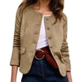 thumbnail image 2 of Casual Jackets for Women Long Sleeve Button Down Round Neck Vintage Going Out Brown Suede Jacket Women Camel Color S, 2 of 9