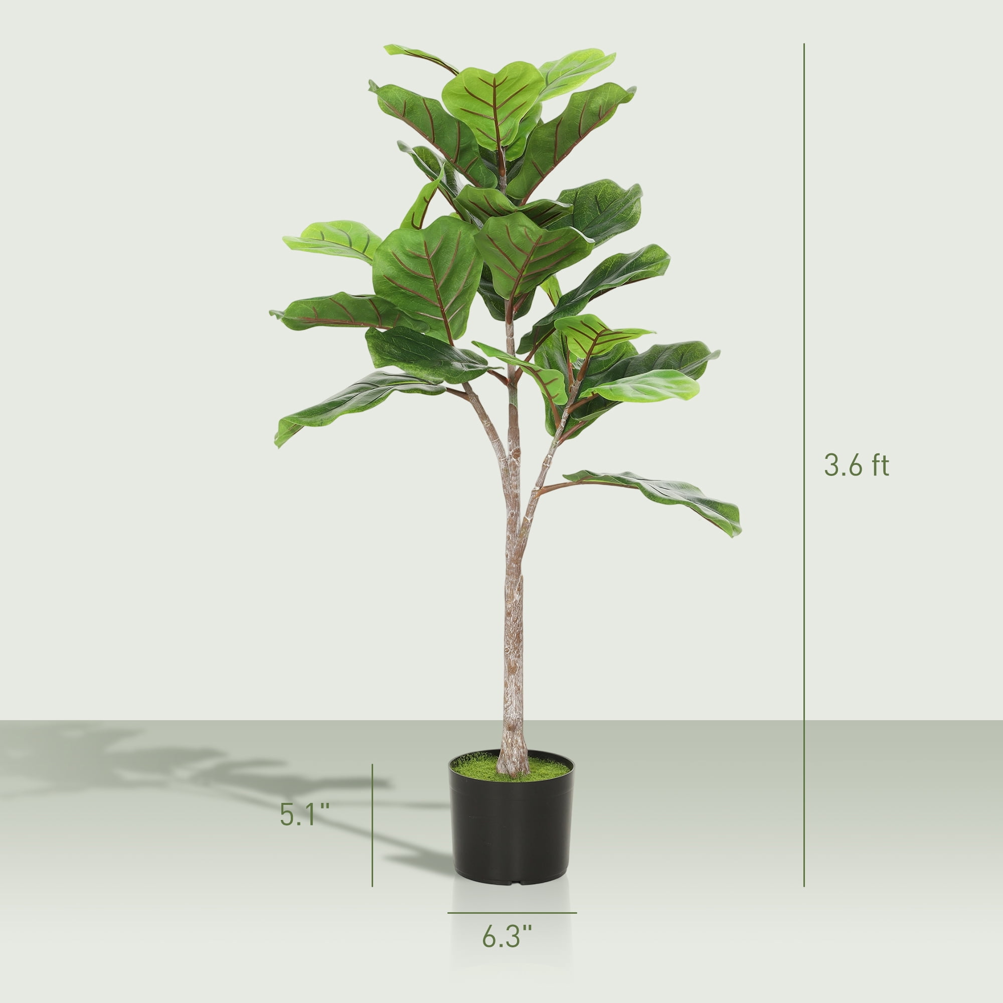 HOMCOM Fake Plant, Artificial Fiddle Leaf Fig Tree, Potted Plant with 28 PEVA Leaves and Flocked Soil, Green