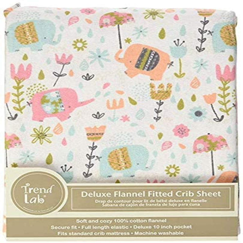 Trend Lab Playful Elephants Deluxe Flannel Fitted Crib Sheet 