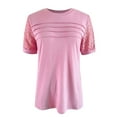 thumbnail image 4 of NINGMENG Hauts pour Femmes Printemps Été Couleur Unie Col Rond Manches Courtes Ample Patchwork en Dentelle Pull Tee-Shirts Usage Quotidien, Rose, TTG, 4 of 5