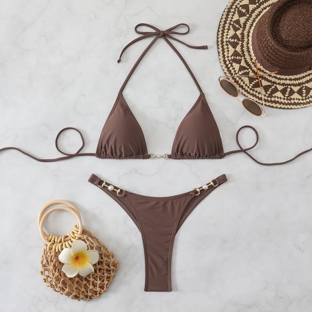 Traje de baño de 2 piezas para mujer, trajes de baño para mujer, bikini de cintura alta con cordón ajustable, traje de baño dividido para mujer