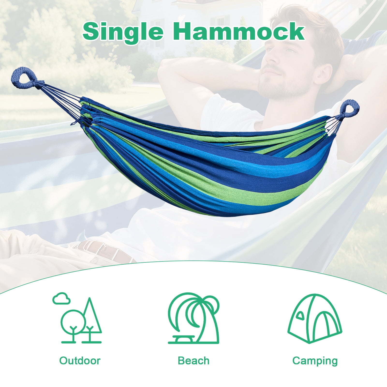 Double Hammock Comfortable for Hanging Sturdy 440lbs Capacity Hammock for Camping Outside Garden Outdoor Indoor Patio Backyard, Blue Green