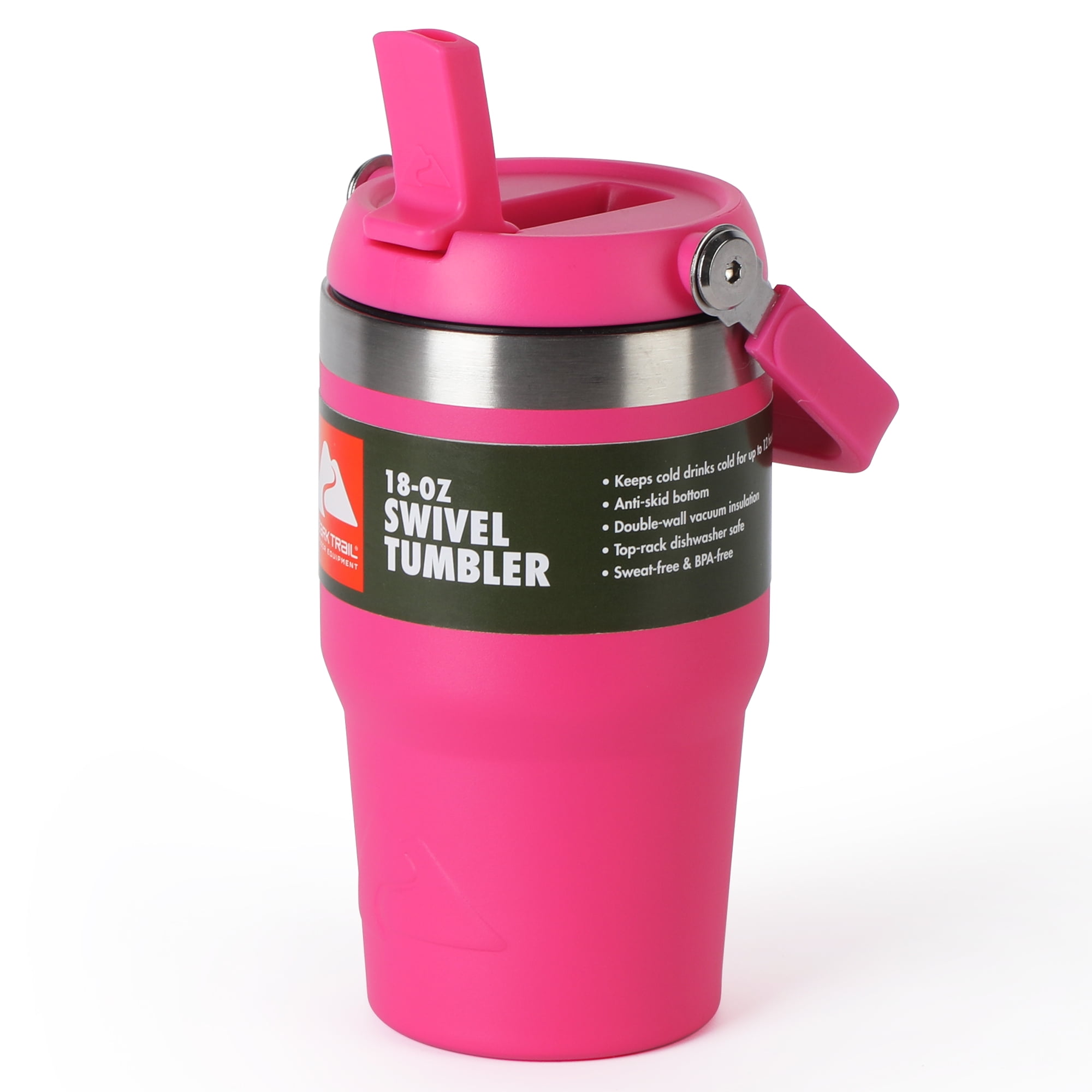 Ozark Trail 18 oz Insulated Stainless Steel Tumbler with Swivel Handle,Hot Pink