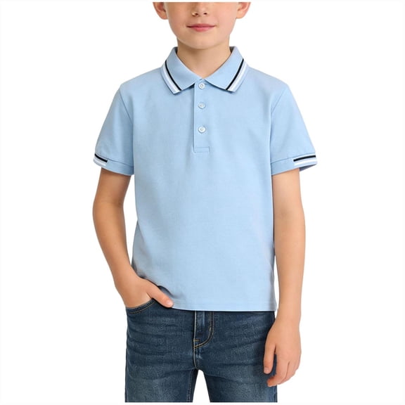 CHUMUD Boys Back to School Shirts Kids Short Sleeve Collared Polo T-Shirt Front Button Closure Teens Cotton Tops Summer