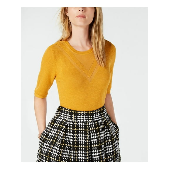 Maison Jules Crewneck Tonal Intarsia Sweater Lemon Ice S