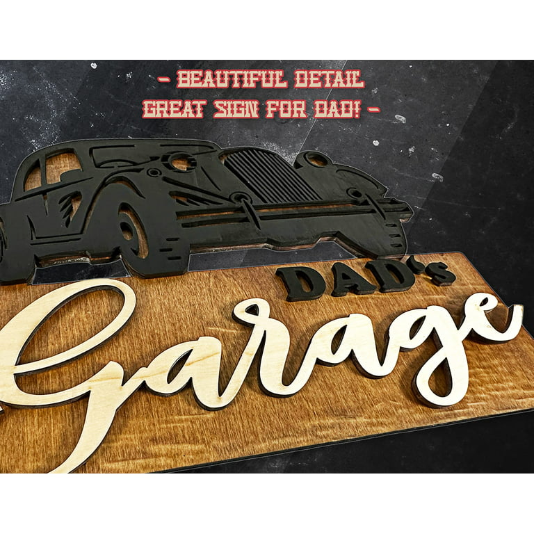 Urbalabs Handmade Dads Garage Classic Hotrod Wooden 15 inch inch Engraved Gifts for Dad from Daughter Man Cave Sign Dads Garage Sign Dads Shed Custom