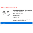 thumbnail image 2 of Front Wheel Hub Repair Kit - Compatible with 2000 - 2008 Nissan Maxima 2001 2002 2003 2004 2005 2006 2007, 2 of 2