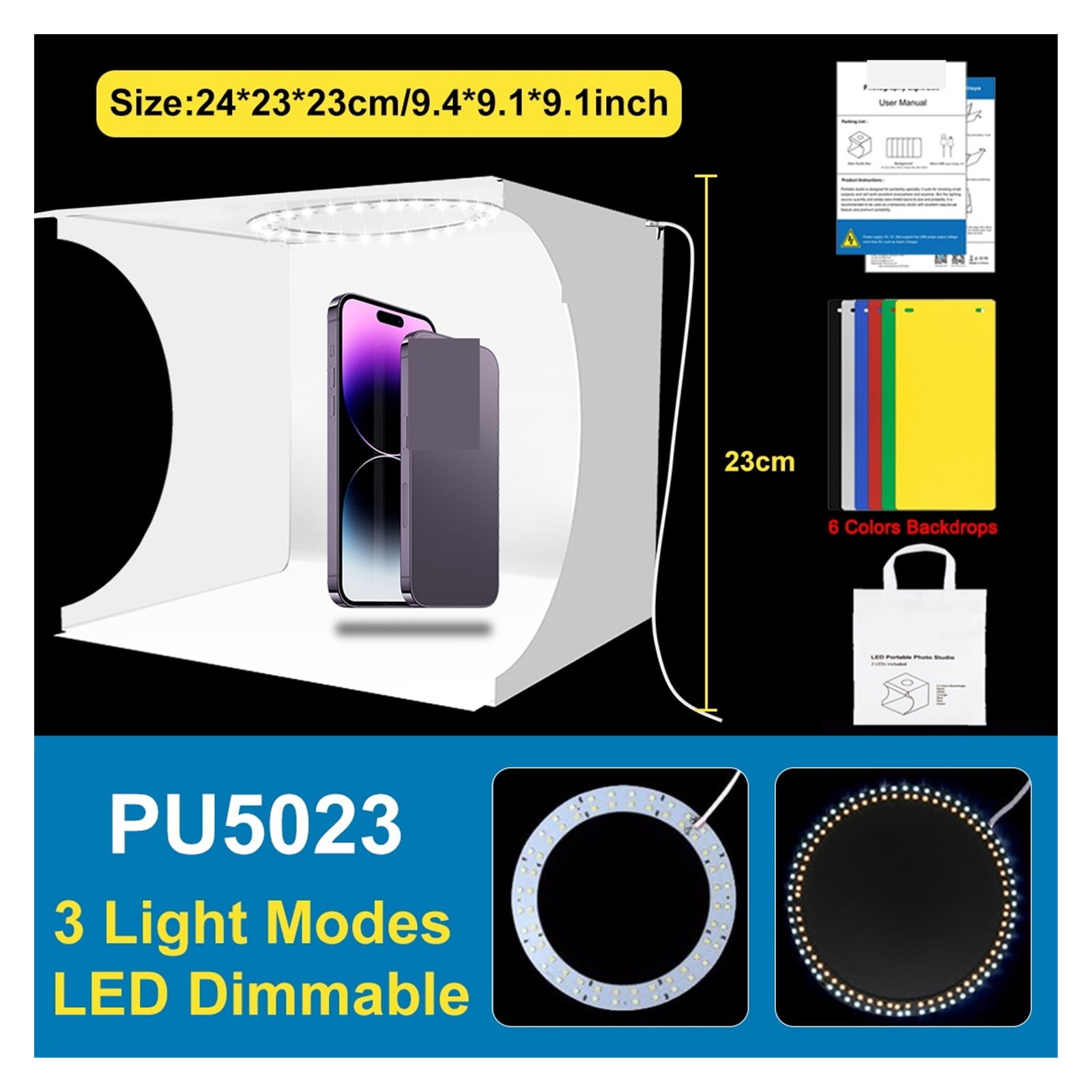 20cm/30cm LED Ring Light Box Lightbox Photo Studio Box Photography Light Studio Shooting Tent Box Kit & 6 Color Backdrops ,Professional Equipment