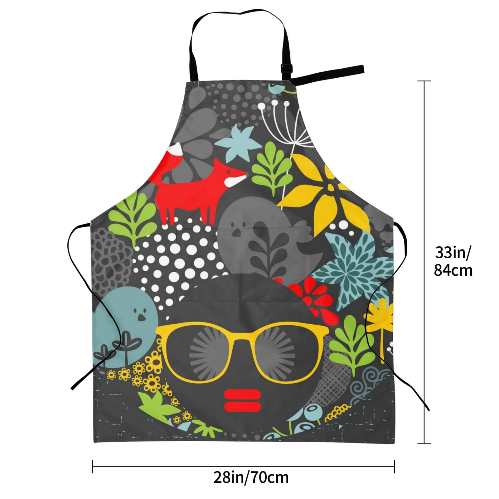 Kdxio Black Head Woman with Fox Hair Apron with Pockets Adjustable Kitchen Aprons for Men Women Waterproof Aprons for Cooking,Drawing,Crafting, Baking Household Cleaning
