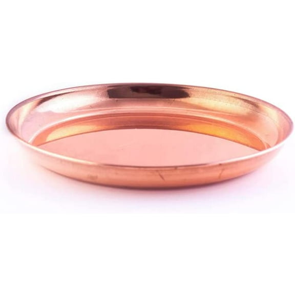 Copper Plain Design Platter/Prayer Plate/Thali/Thal (Approx. 8 inches), Serveware/Kitchenware/Tableware (Pack of 1)