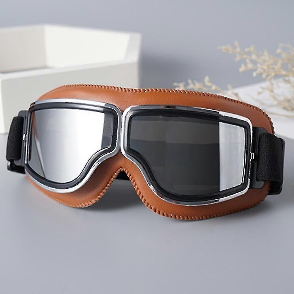 Retro Motorcycle Glasses Men's Moto Racing Motocross Windproof Retro Goggles Clear Black skin
