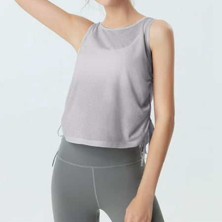 SNKSDGM Female Womens White Tank Top with Built in Bra Swim Top Beach Tank Tops for Women Sexy Sleeveless Workout Tank Tops for Women Athletic Running Gym Top Shirts Loose fit Ruched Yoga Crop Tops M