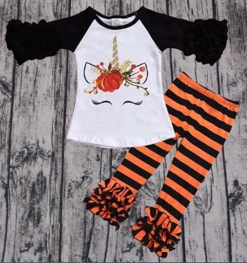New Kids clothing set baby girls clothes flower t-shirt+striped pants 2pcs suit