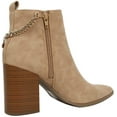 thumbnail image 3 of Soda Women Ankle Boots Elastic Side Zipper Zip-Up Chain Booties Block Heel Pointy Toe DAMIA-S Wheat Beige Tan 8, 3 of 5
