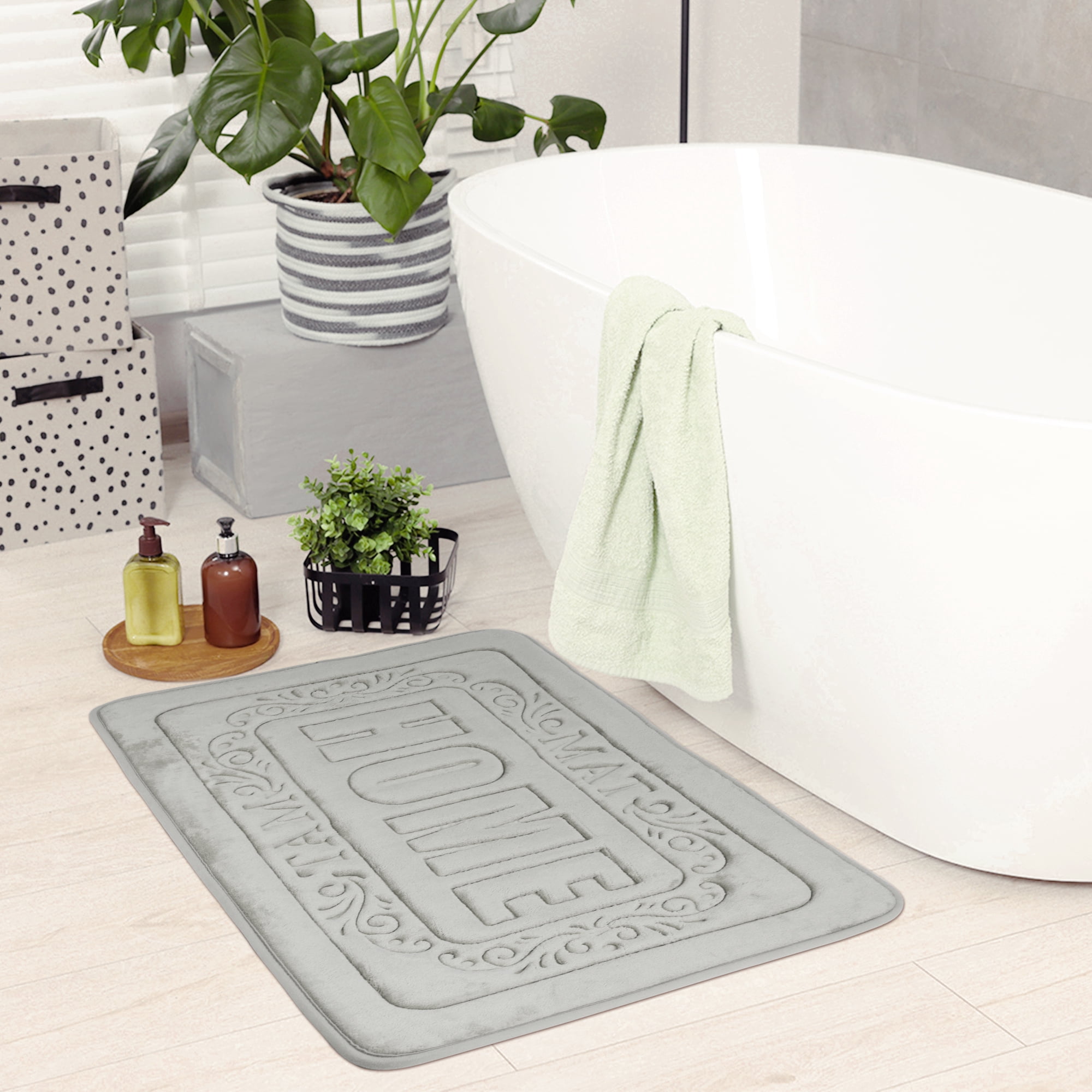 Unique Bargains Memory Foam Bath Mat Soft Non Slip Rug Grey 20" x 32"