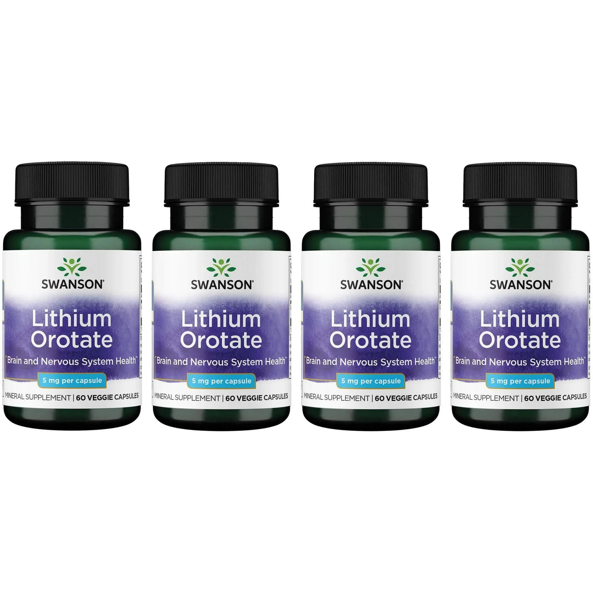 Swanson Lithium Orotate Antioxidant Mood Emotional Wellness Behavior Memory Support Supplement 5 mg 60 Veggie Capsules (Elemental Lithium) (4 Pack)