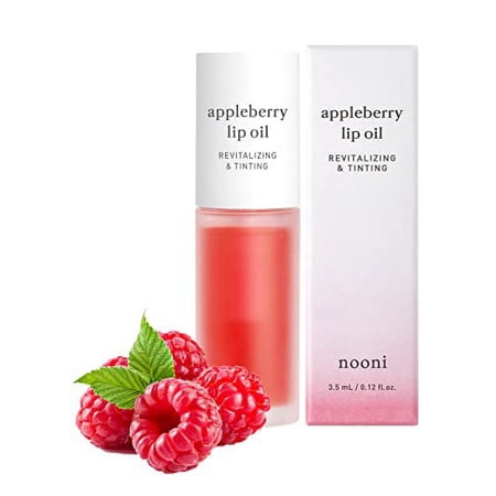 NOONI Korean Lip Oil - Appleberry | Lip Stain, Gift, Moisturizing, Revitalizing, and Tinting for Dry Lips with Raspberry Fruit Extract, 0.12 Fl Oz