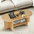 thumbnail image 4 of Wirrytor Oval Coffee Table, Coffee Tables for Living Room Small, Fluted Coffee Table with Open Storage Shelf, Farmhouse  Wood Center Table for 2-Tier Coffee Table, Natural, 4 of 8