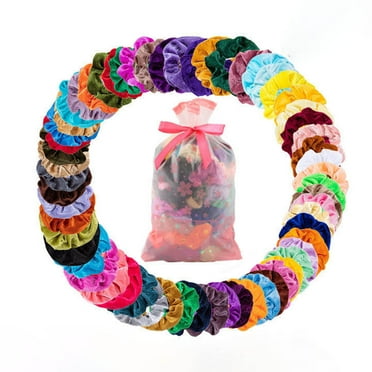 Rewera 60pcs Velvet Hair Ties Elastic Soft Reusable Large Hair Scrunchies Bands for Women Girls 60pcs