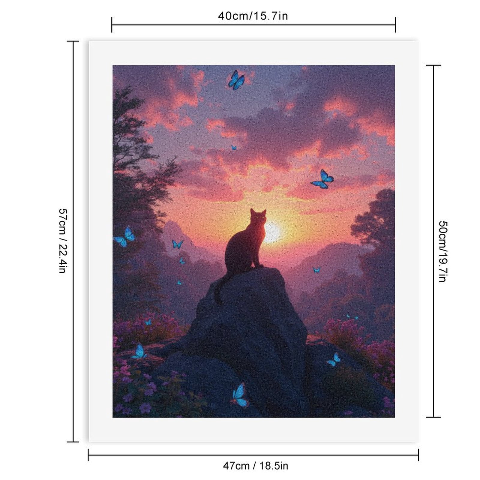 Paint By Numbers Kit for Adults Beginner - DIY Cat Sunset Rock Blue Butterflies Canvas Painting Kits for Adults, Frameless Paint By Number for Adults for Home Wall Decor 16x20 Inch