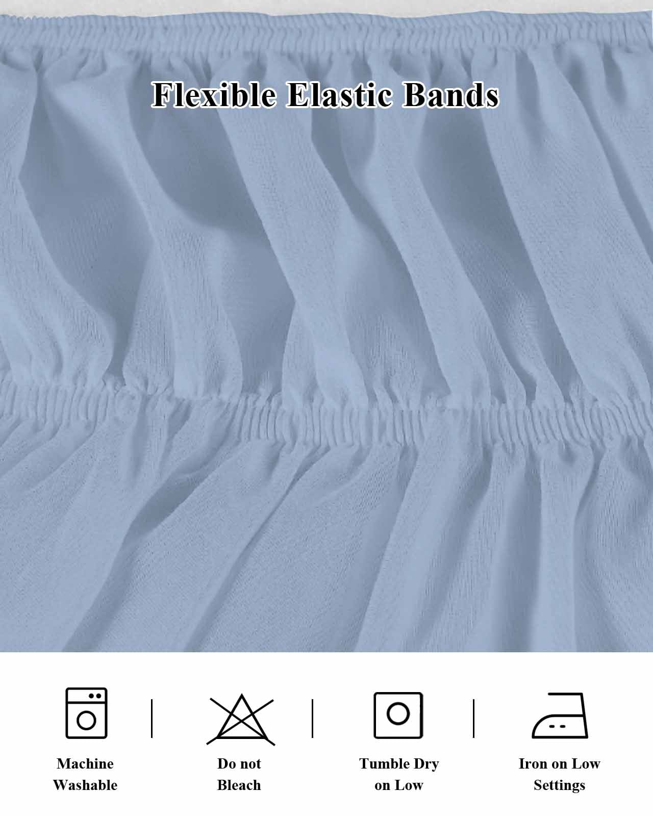 Light Blue Ruffle Bed Skirt Queen Size Solid Color Adjustable Elastic Dust Bed Skirts Wrap Around Bedskirt Wrinkle Free Easy Fit with 16 Inch Drop
